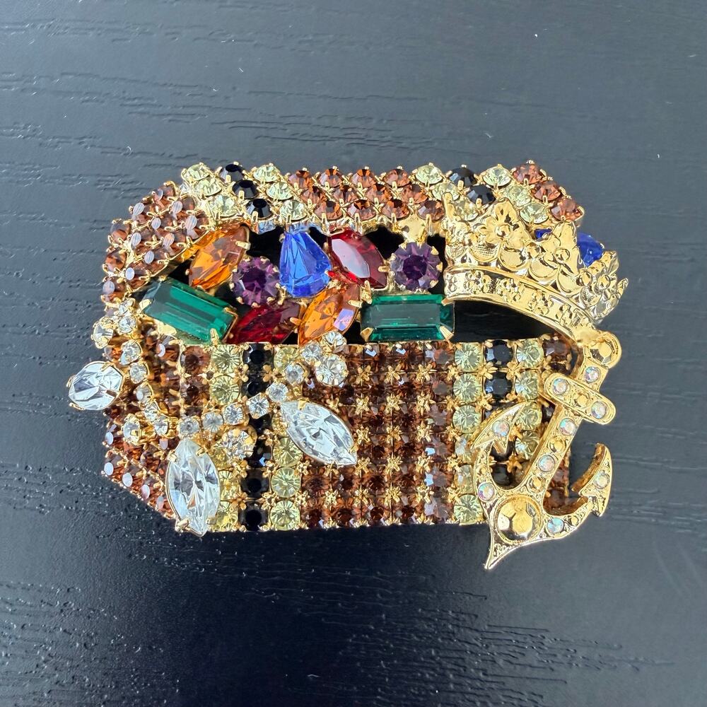 Vintage Kirks Folly "Enchanted Treasure Chest" Brooch Pin Anchor AB Rhinestones